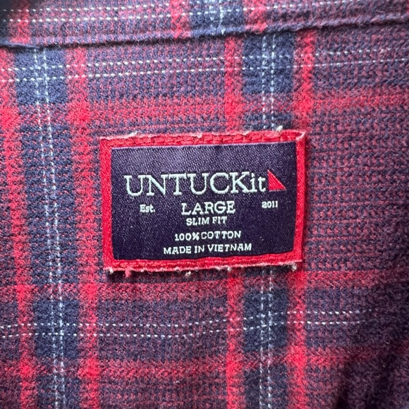 UNTUCKit Men's Barry Flannel Long Sleeve Plaid Button Front Shirt Maroon Blue XL - Picture 7 of 11
